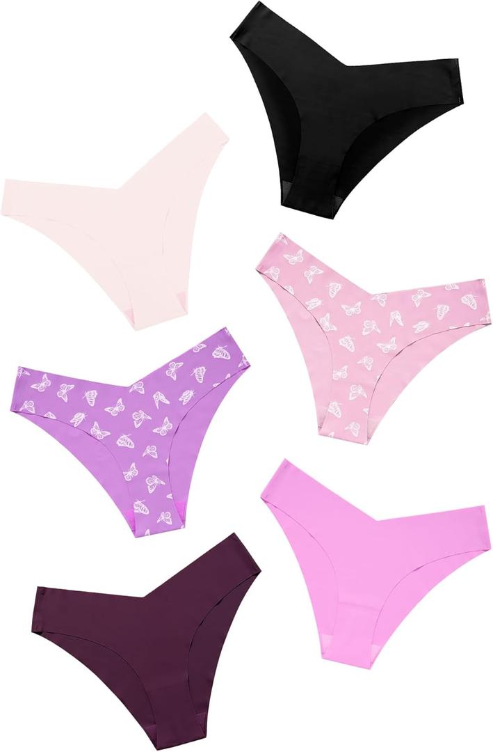 DEANGELMON Women Seamless Bikini Cheeky Underwear Invisible No Show Panties V-Waist Hipster Ladies Soft Stretch Multi Pack (Small, Butterfly Maiden - 6 Pack)