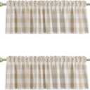 UPOPO 2 Pieces Valences Buffalo Check Kitchen Tier Curtains Classic Plaid Gingham Farmhouse Window Curtain Valance Living Room Bedroom Rod Pocket Beige & White 56"x 16"