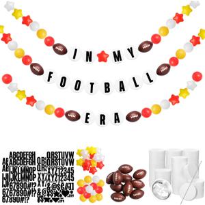 98 Pcs Football Birthday Banner Decor Jumbo DIY Friendship Bracelet Banner Kit Customizable Party Giant Garland Decoration for Football Themed Birthday Game Fans(Red, Yellow, White, Brown)