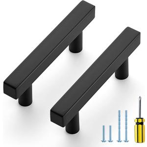 Ravinte Black Cabinet Handles 5 Pack 2-1/2 inch Matte Black Square Cabinet Pulls Kitchen Hardware 4 inch Overall Length Kitchen Drawer Pulls