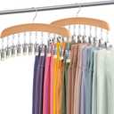 Leggings Hangers, Wooden Closet Hanging Leggings Storage Organizer Scarf Hangers with 24 Clips, 360 Swivel Hook, Burlywood, 2 Pcs