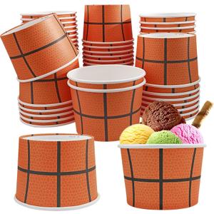50 Pcs Basketball Paper Bowls, 9 OZ, Orange, Basketball Pattern, Disposable, Perfect for Ice Cream, Dessert, Snack, Various Occasions