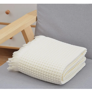 Waffle Cotton Blanket,Luxury Ultra Soft Lightweight Throw for Office Nap, Sofa, Couch & Travel - All Season Cozy Home Deco,35x70 Inch, Color: Beige