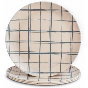 Nook Theory 4 Pack Reusable Bamboo Plates - Non-Toxic Toddler and Kids Plate, Dishwasher Safe, Not Microwavable Dinnerware (French Checks 8")