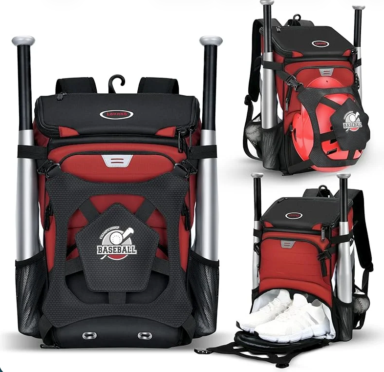 Baseball Bag for Adult and Youth, Large Capacity Bat Bag Lightweight Softball Bag with 2 Air Hole Shoe Compartment and Fence Hook, Waterproof Baseball Backpack for Bat, Helmet, Gloves