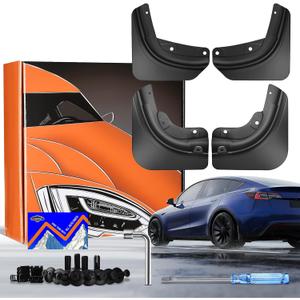 2026 Tesla Model Y Juniper Mud Flaps [Easy Installation, Paint Protection, OEM Fashion], Front & Rear Splash Guards Kit for Tesla Model Y Juniper Accessories 2025-2026, Black