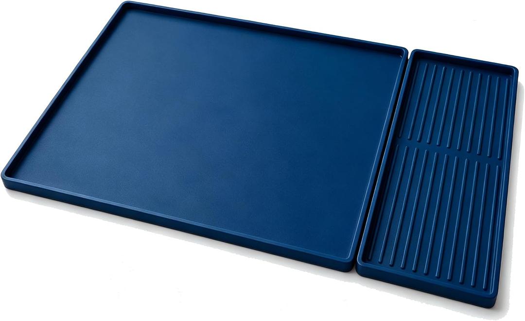 Silicone Coffee Bar Mat 24 x 16 in with Drying Tray, Ocean blue | 24 x 16 in food-grade silicone mat for home/coffee bar; removable tray, raised rim, smooth base adds grip, heat insulation