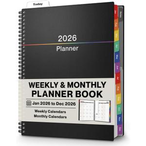 Dunwell 2026 Planner Book 8.5x11, Weekly Monthly Calendar, Jan to Dec, Large Daily Organizer with Colorful Tabs, Bookmark, Notes Section & Stickers