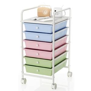 Shrivee 6-Tier Utility Cart with 6 Drawers, Rolling Utility Cart with 2 Lockable Caster Wheels, Multipurpose Mobile Rolling Drawer Cart for Office Bathroom Kitchen, Colorful