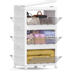 Himix Large Storage Bins with Lids, 66Gal/264QT Stackable Collapsible Plastic Bins with Wheels, Closet Organizers for Bedroom, Kids Room, Living Room, Garage (22Gal)