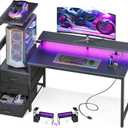 AODK 52 Inch Gaming Desk with USB Charging Ports & LED Light- Reversible Computer Desk with Storage Shelves & Monitor Stand, Modern Gamer Desk Table with Fabric Drawers, Black