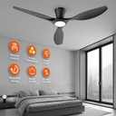 TALOYA 52 Inch Smart Ceiling Fans with Lights Led Remote Control Flush Mount Low Profile for Bedroom Farmhouse Patio Outdoor Living Room Kitchen Dining Room,DC Motor,Reversible, Black