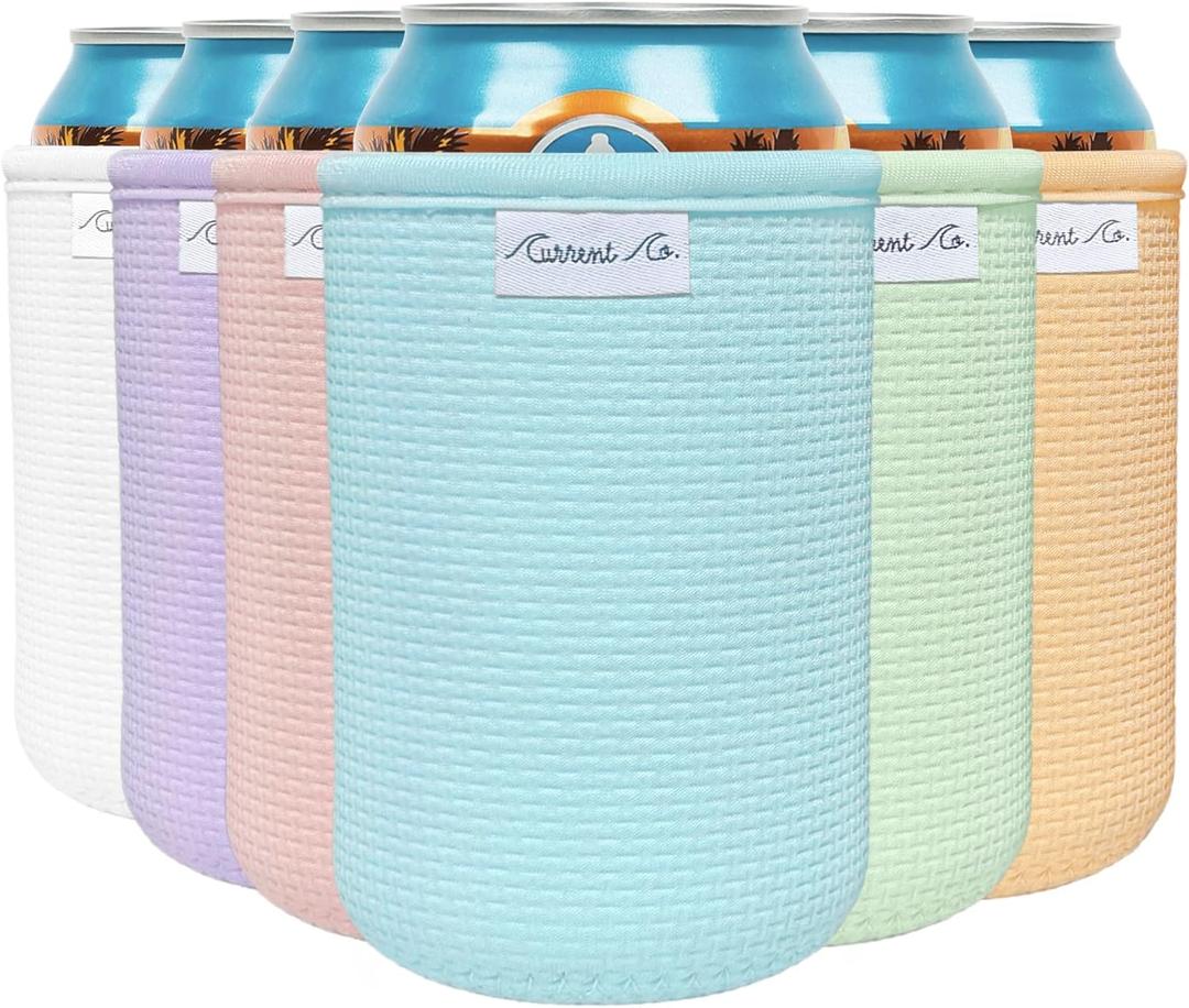 Current Co. Beer Can Cooler Sleeves (6 Pack) Soft Insulated Neoprene Beer Coolies for Cans & Bottles - HTV Vinyl Compatible Drink Coolies - Bulk Blank Can Cozy Set Standard 12 Oz Drink Koolies