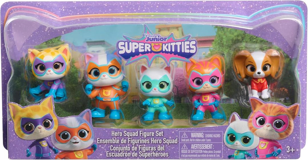 Just Play Disney Junior SuperKitties Hero Squad 5-Piece Figure Set, Kids Toys for Ages 3 Up