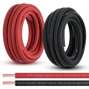 2/0 Gauge Battery Cable, 20FT Red + 20FT Black 2/0 AWG Pure Copper Wire Welding Cable, for Automotive, Battery, Solar and Generator, Standard USA OFC Wire