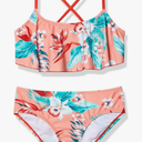 Kanu Surf Girls' Karlie Flounce Bikini Beach Sport 2 Piece Swimsuit Alania Floral Coral, Size 8