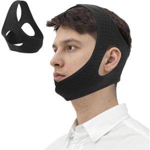 Anti Snore Chin Strap for Men, Adjustable Anti-Snoring Chin Strap, Breathable Sleep Chin Strap to Keep Mouth Closed, Mouth Breathing Corrector & Snoring Solution, Comfortable Sleeping Jaw Strap, Black