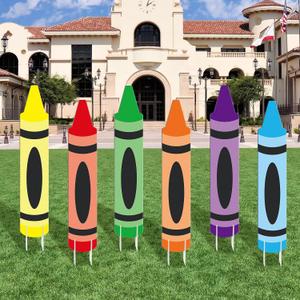 6 Pcs Kindergarten Graduation Decorations Crayon Yard Signs 31.5 Inch Large Preschool Graduation Outdoor Decor Crayon Party Photo Props for Classroom School Congrats Grad Back to School Decor