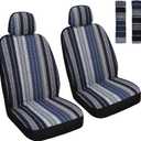 Baja Saddle Blanket Car Seat Covers Front Set with Seat Belt Pads, Washable Breathable Seat Covers for Cars, Universal Fit Interior Covers for Most Sedan Truck SUV, Airbag Compatible, Blue