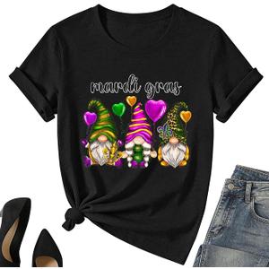 Mardi Gr Gnome Shirt for Women – Fat Tuesday Tee Tops New Orleans Party Short Sleeve Large