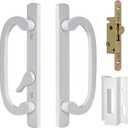 Offset Sliding Patio Door Handle Replacement with Zinc Diecast I/E Pulls, Fits 1-3/8" to 2" Thick Door 3-15/16" H.C. Without Keyhole and Keys, Non Handed with Mortise Lock & Keeper