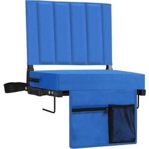 Stadium Seat for Bleachers with Back Support, Portable Bleacher Seat with Wide Comfy Padded Cushion, Metal Hook, Folding Stadium Chair with Shoulder Strap, Carry Handle, Cup Holder (Blue)