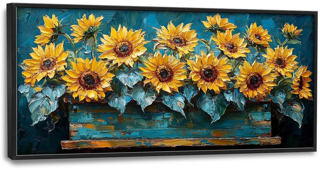 Large Sunflowers Wall Art for Living Room, Floral Canvas Oversized Wall Decor Flowers Modern Framed Pictures Painting Print Artwork for Bedroom Office 60" L x 30" W