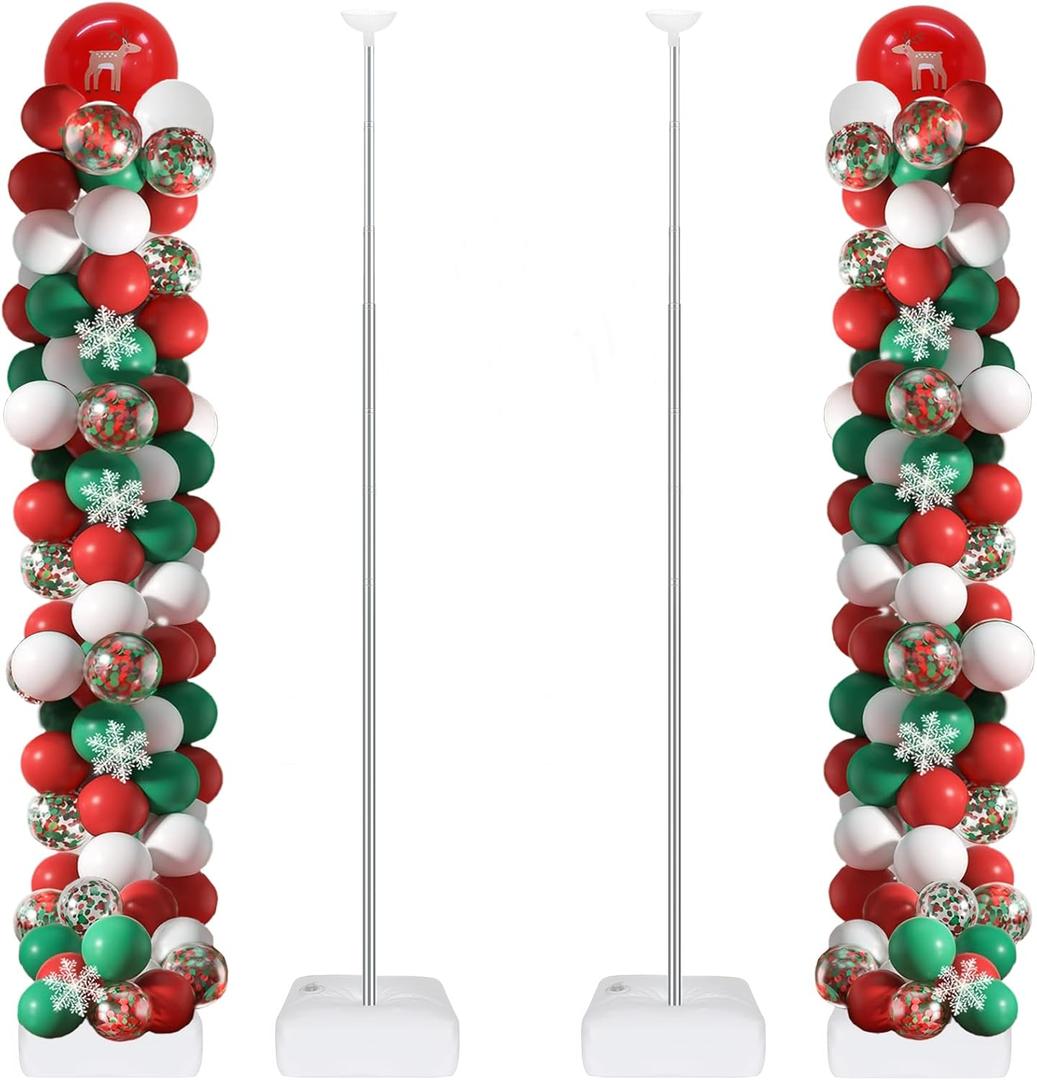 2 Set Balloon Column Stand Kit for Floor, VETOGETHER 2025 Updated Balloon Tower Stand Kit with Heavy Base, Adjustable Metal Balloon Stand for Party Decoration