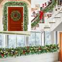 9FT Flocked Christmas Garland with 100 Lights for Mantle - Prelit Christmas Garland Lighted Xmas Garland Pine Cone Berry Cebar Garland Lights with Timer Outdoor Indoor Decorations