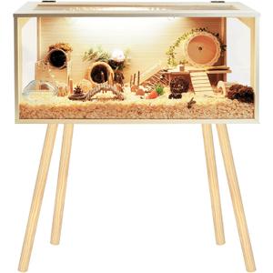 Prolee Hamster Cage Wooden Chew Proof, Extra Large Mice and Rat Habitat Openable Top with Acrylic Sheets Solid Built Small Animal Cage with Leg Stands, 40 Inch Long