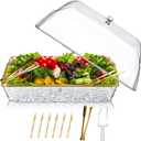 Baderke 1 Set 16" x 9" Chilled Serving Tray for Parties with Compartments and Lid Charcuterie Serving Board Ice Rectangle Chilled Party Platter for Seafood Vegetable Fruit Shrimp Cocktail (Gold)