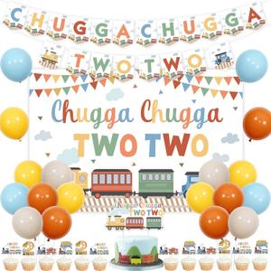 Train 2nd Birthday Party Decorations Chugga Chugga Two Two Backdrop Banner Cake Toppers Railroad Theme Second Birthday Decorations Transportation Theme Two Years Old Party Supplies