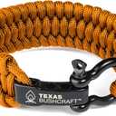 Texas Bushcraft Firecraft Cord Survival Bracelet  Paracord Bracelet with Bow Shackle for Camping and Emergency  3 Extra Strands Include Wax Thread, Tinder, and Fishing Line (M (6-7" wrist), Burnt Orange)