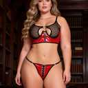 ohyeah 2 Pieces Bra Sets Women Sexy lingerie Faux Leather Bra and Thong Panties Set Underwire Bras Lingerie Set Fits XL (Red)