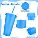 Hxezoc 16 Pieces Reusable Cups with Lids and Straws, 24 oz Glitter Plastic Tumbler Iced Coffee Cups Travel Mug Cup for Birthday Party, Smoothie Juices Beach Party, Bachelor Party (Blue)