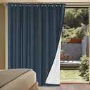 H.VERSAILTEX Linen Blackout Curtains Durable Thick Textured Linen Look 100% Blackout Patio Door Curtain Anti Rust Grommet Extra Wide Sliding Door Curtain Panel, W100 x L96 inch - Navy