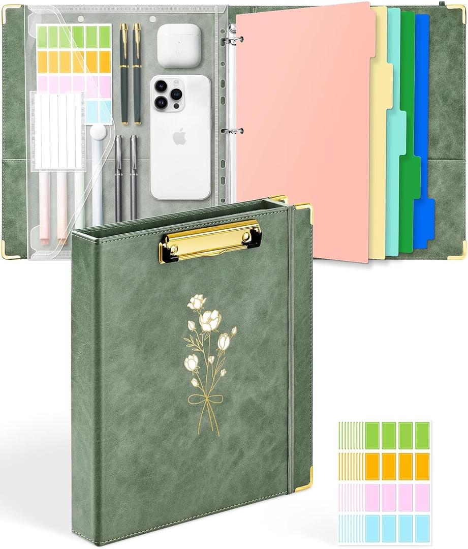 Aesthetic 3 Ring Binder 1 Inch Cute Three Round Rings Binders with Dividers Suitable for 8.5 x 11 Letter Size Paper Loose Leaf Binder with 2 Pockets for School Work