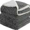 INFIIXSO Sherpa Fleece Queen Size Blanket - Super Soft & Warm Striped Fleece Blanket, Cozy Plush Fluffy Large Bed Blanket All Season Use (Grey, 90x90 Inches) (Queen(90"x90"))