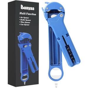 7 in 1 Jar Opener Bottle Opener for Seniors with Arthritis, Weak Hands, Multi Retractable Magnetic Can Opener, Original Kitchen Lid Opener Tool (Blue)