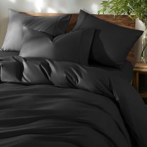 Shilucheng 100% Cotton King Size Duvet Covers - 600 Thread Count, Luxury Sateen Weave Egyptian Cotton Comforter Cover with Zipper Closure & Corner TiesHotel Bedding Duvet Covers 3 Piece (Black)