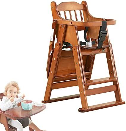 Wood High Chair with Tray, Baby Highchairs, Children High Stool Dining Chair for Babies and Toddlers Portable Kids Folding Chair with Safety Belt Adjustable Height (6 Months to 7 Years) (Color : B)