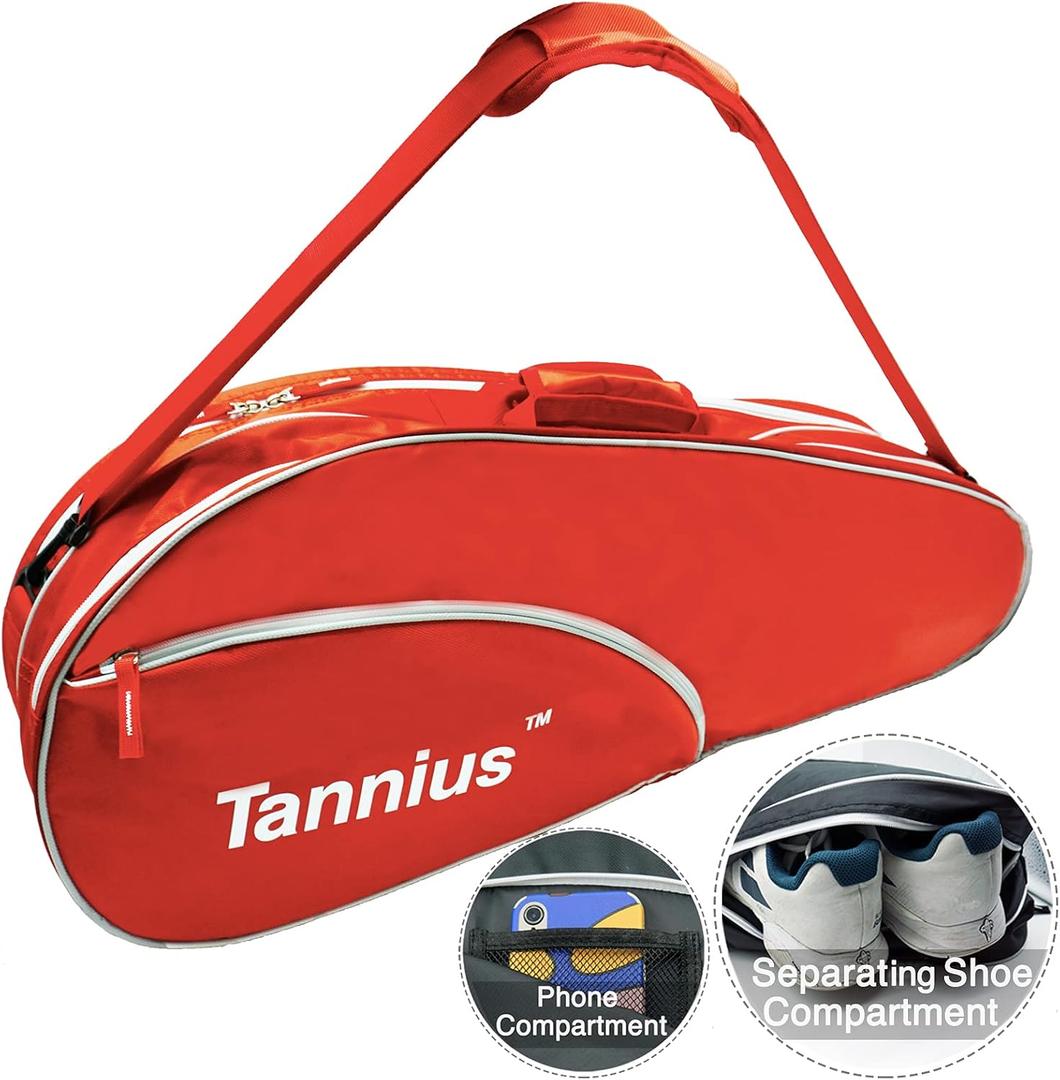 Tennis Racket Bag (3-5 Racquet), with Shoe & Phone Compartment and Protective Pad, Super Roomy and Lightweight Racquet Bag for Tennis, Badminton, One Size