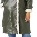 Kenneth Cole Womens Belted Notch Collar Coat (Large, Classic Faux Leather Dark Green)