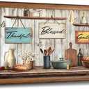 Sechars Farmhouse Kitchen Wall Art Thankful Blessed Grateful Signs Painting Pictures Rustic Country Dining Room Decor 16"X24"