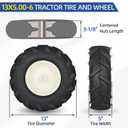 GICOOL 13x5.00-6" Tiller Tire and Wheel, 1" Axle Size, 3-1/8" Centered Hub, 13x5-6 Super Lug Tractor & Trencher Tire Replacement
