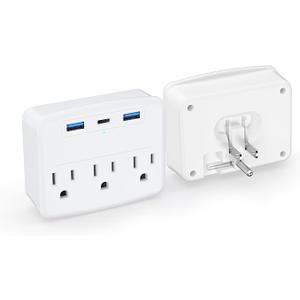 Cruise Power Strip Foldable Plug Non Surge Protector with USB C Outlets 3.4A Total, Cruise Ship Essentials, 2 Prong to 3 Prong Outlet Adapter, Japan Plug Adapter