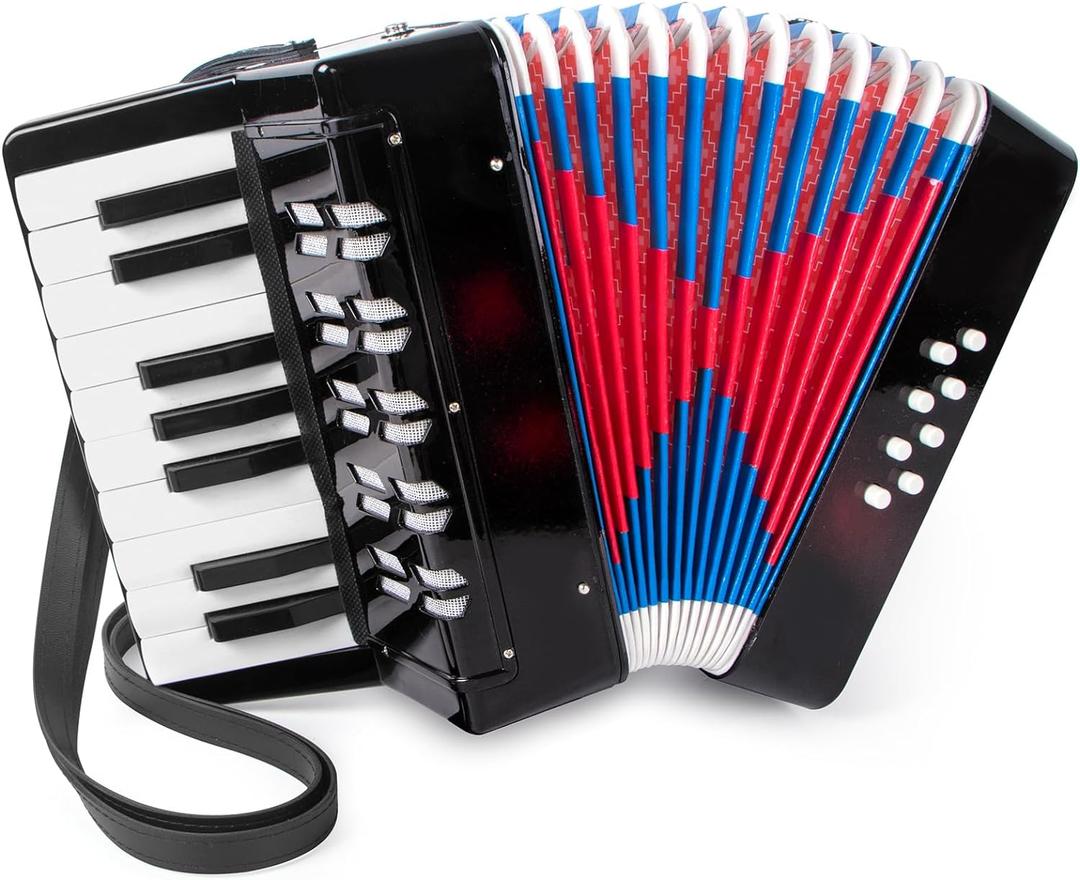 Accordion, 17 Keys Piano Accordion for Kids Students 8 Bass with Straps for Beginners Student Educational Musical Instrument (Black)