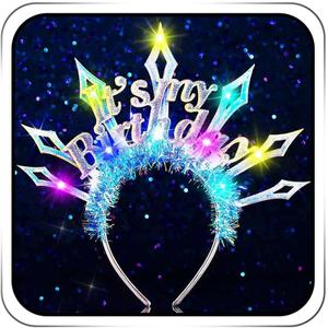 ACEDRE Light Up Happy Birthday Headband Glowing Led Birthday Party Crown Rave Costume Hair Accessories for Women