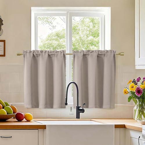 Simplebrand Stone Blackout Curtains 30 inch Length 2 Panels for Kitchen，Room Darkening Tiers Drapes with Rod Pocket, Blackout Thermal Insulating Small Curtain Tiers for Bathroom, Each 30"Wx30"L Inches
