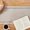 Burlap Style Farmhouse Table Runner, 13 x 36 Inch Coffee, Rustic Geometric Hollow Table Runners 36 Inches Long for Dresser Table Everyday Use, 13x36 Inches, Coffee